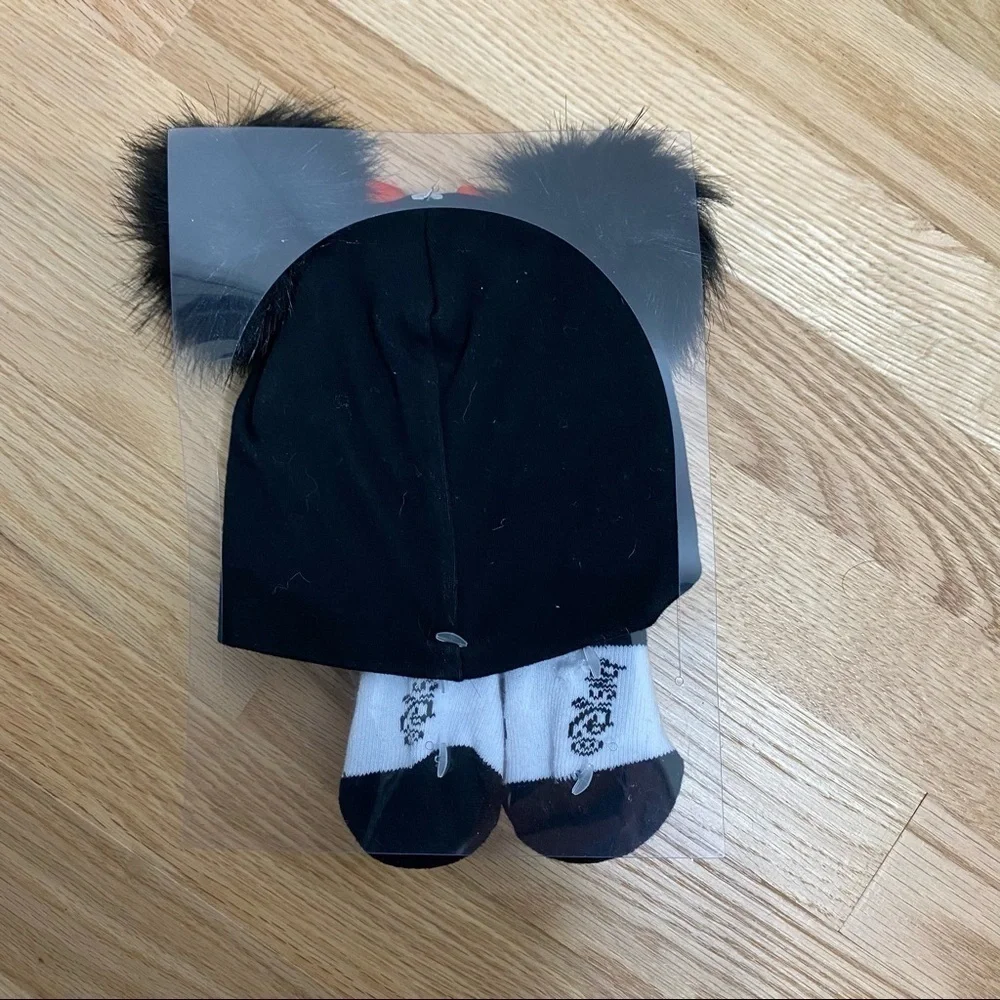 Minnie Mouse Fuzzy Ear Hat & Sock Booties NEW Baby Disney Black Red Bow